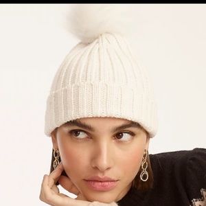 J. CREW Women’s Ribbed Pom-Pom Cream Beanie with Pin. One Size
